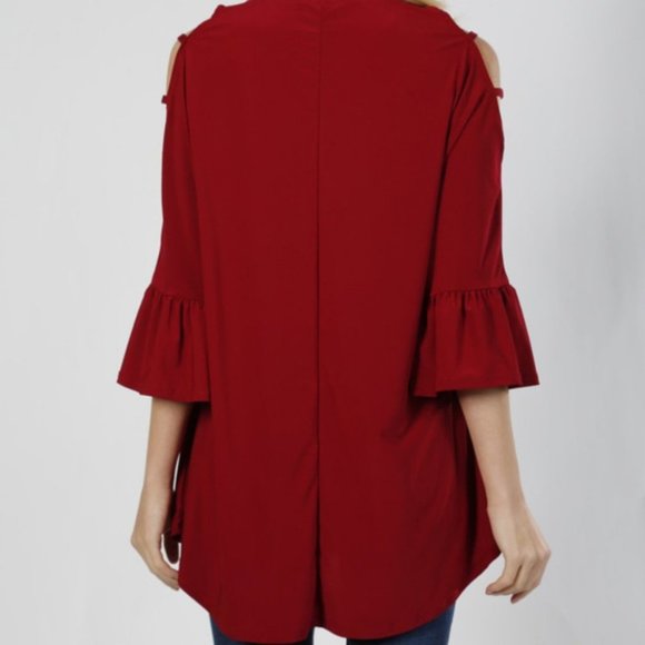 CLASSY BURGUNDY BELL-SLEEVE TOP - Picture 2 of 2